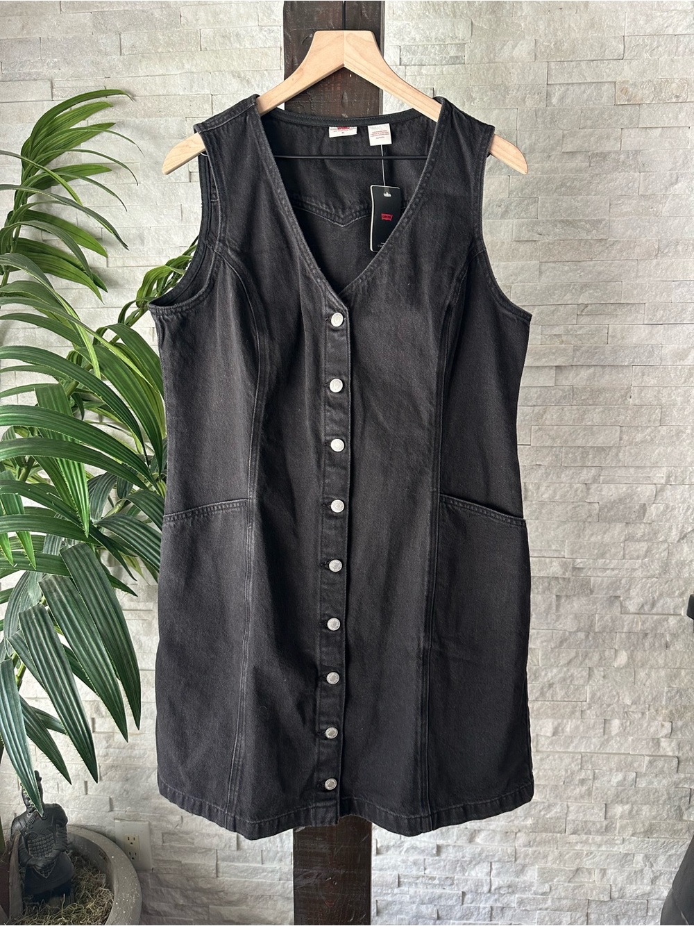 Levi’s Black Button-Front Sleeveless Denim Dress Size XL New with Tags